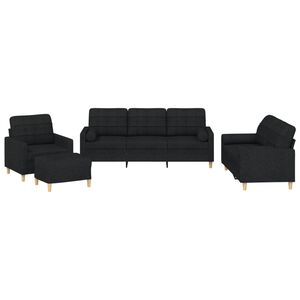 vidaXL Set de canapele cu perne, 4 piese, negru, material textil