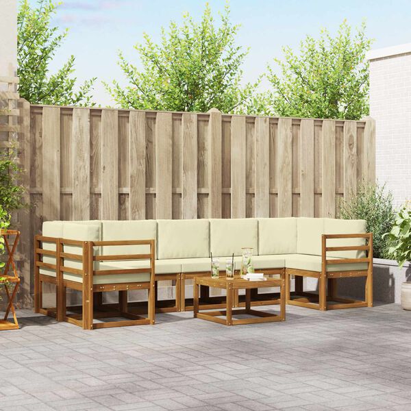 vidaXL Set de canapele de exterior cu pernă 8 pcs Natural și Crem