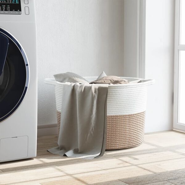 vidaXL Coș de rufe, maro și alb, Ø55x36 cm, bumbac