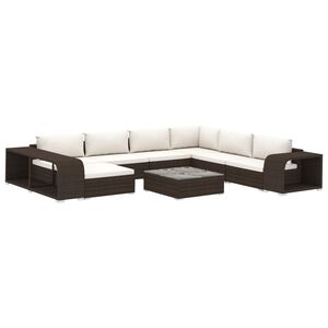 vidaXL Set mobilier de grădină cu perne, 10 piese, maro, poliratan