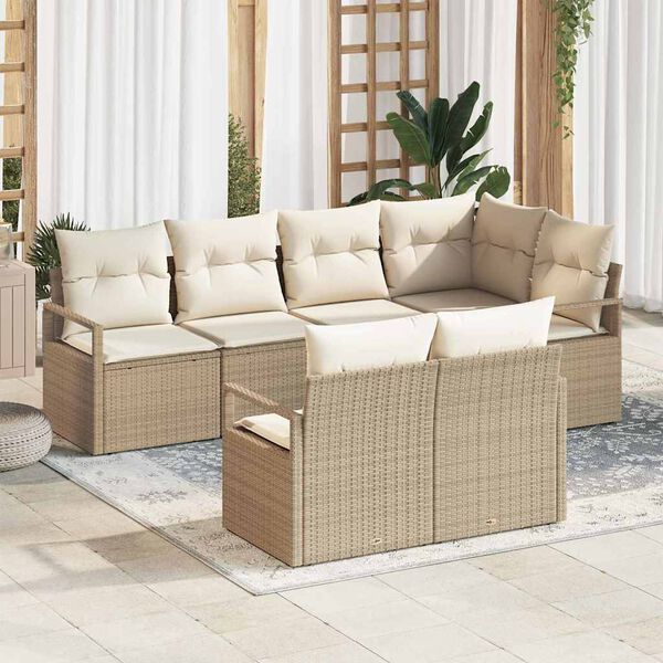 vidaXL Set de canapele pentru grădină 7 pcs Bej Rattan poli