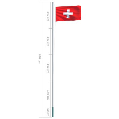 vidaXL Steag Elveția și stâlp din aluminiu, 6,2 m