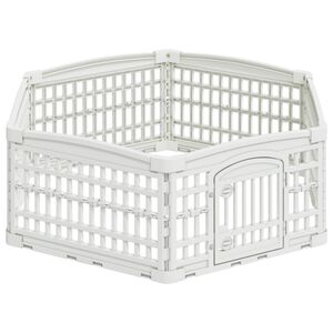 vidaXL Cerc pentru c&acirc;ini cu 6 panouri 122 x 106,5 x 40 cm Plastic Alb