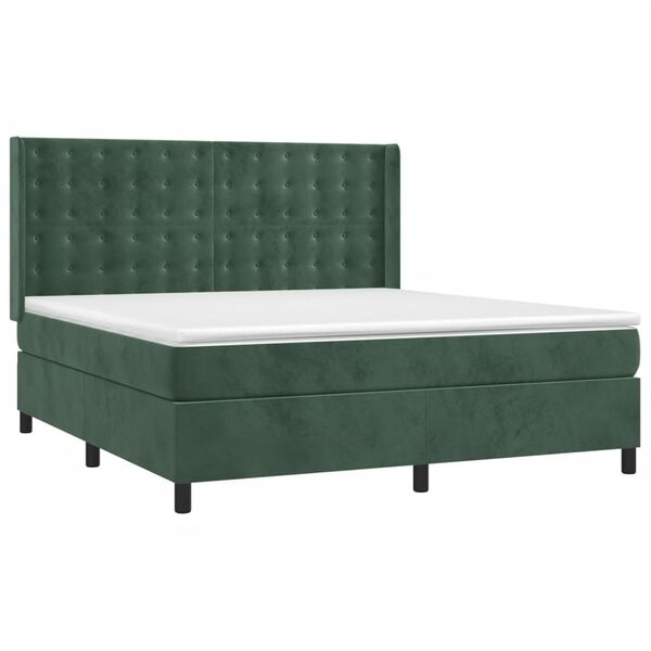 vidaXL Pat box spring cu saltea, verde &icirc;nchis, 180x200 cm, catifea