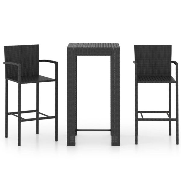 vidaXL Set de bar de exterior cu cotieră, 3 piese, negru, poliratan