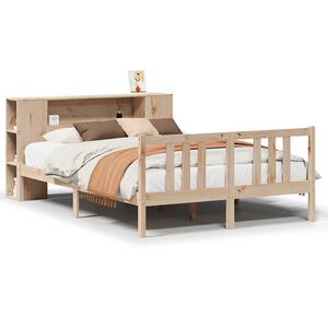 vidaXL Pat cu bibliotecă fără saltea, 135x190 cm, lemn masiv de pin