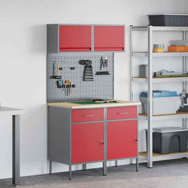 vidaXL Set de dulapuri de lucru cu sertar cu raft Manual 6 pcs Roșu