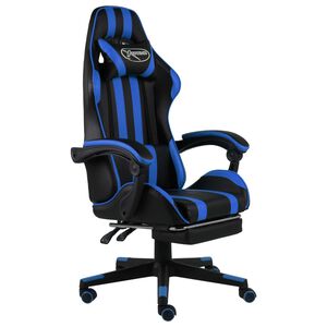 vidaXL Scaun racing suport picioare negru/albastru piele ecologică