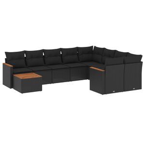 vidaXL Set canapele de grădină cu perne, 10 piese, negru, poliratan