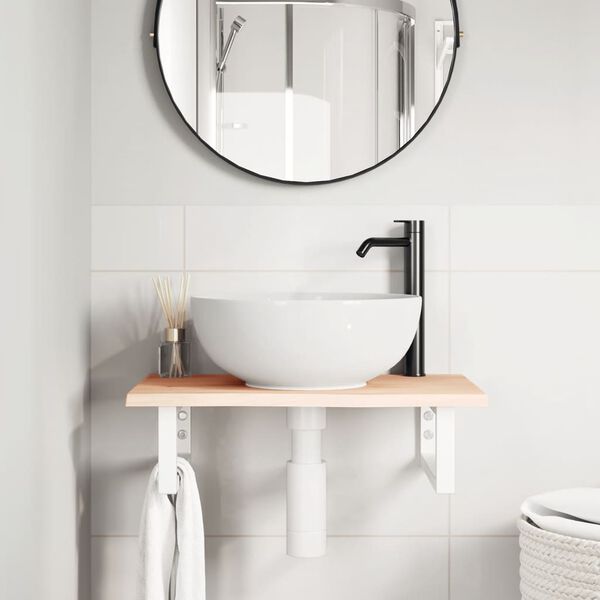 vidaXL Raft pentru lavoar montat pe perete, oțel și lemn masiv stejar