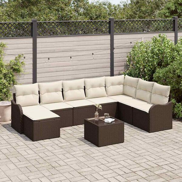 vidaXL Set de canapele pentru grădină 9 pcs maro și alb Rattan poli