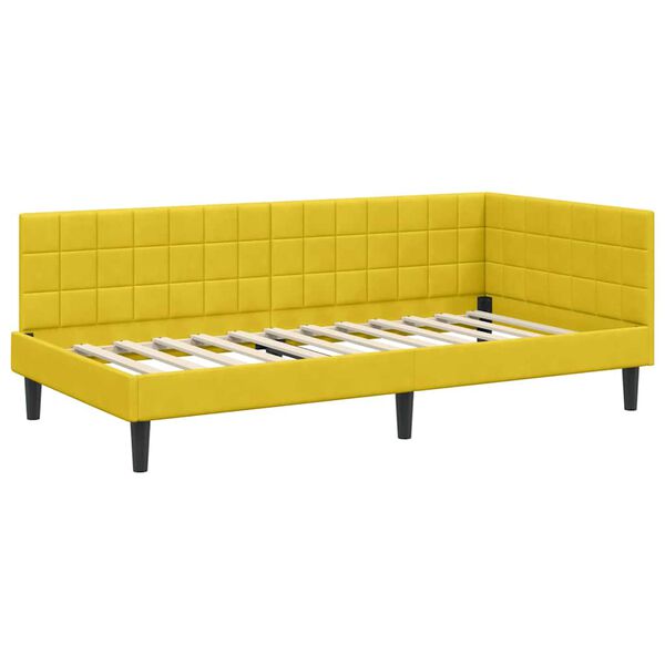 vidaXL Cadru de pat colțar cu headboard Galben 90 x 200 cm Catifea