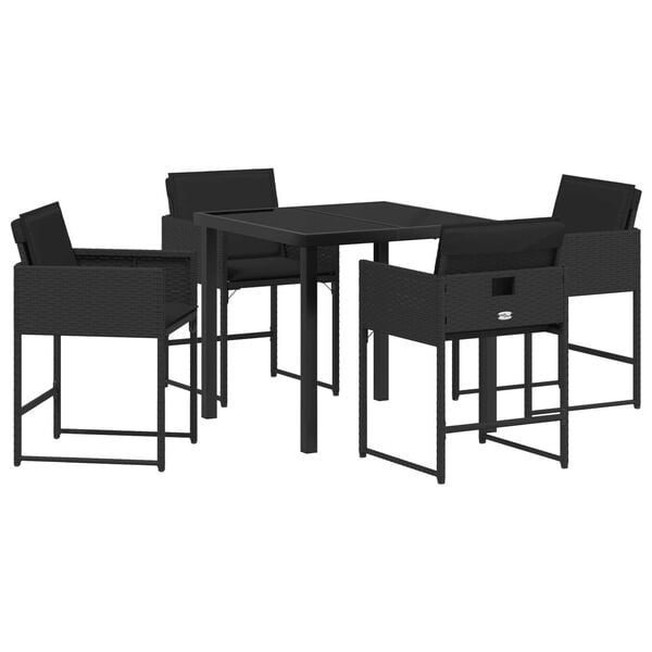 vidaXL Set de masă pentru grădină cu pernă 5 pcs Negru poliratan