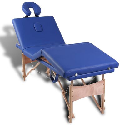 vidaXL Masă de masaj pliabilă, 4 zone, albastru, cadru de lemn