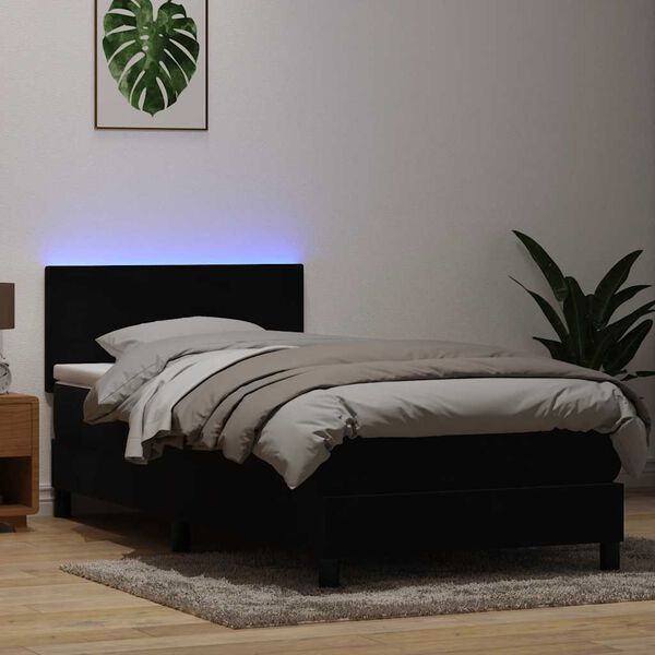 vidaXL Pat cu arcuri cu saltea și LED, negru, 80x210 cm, catifea