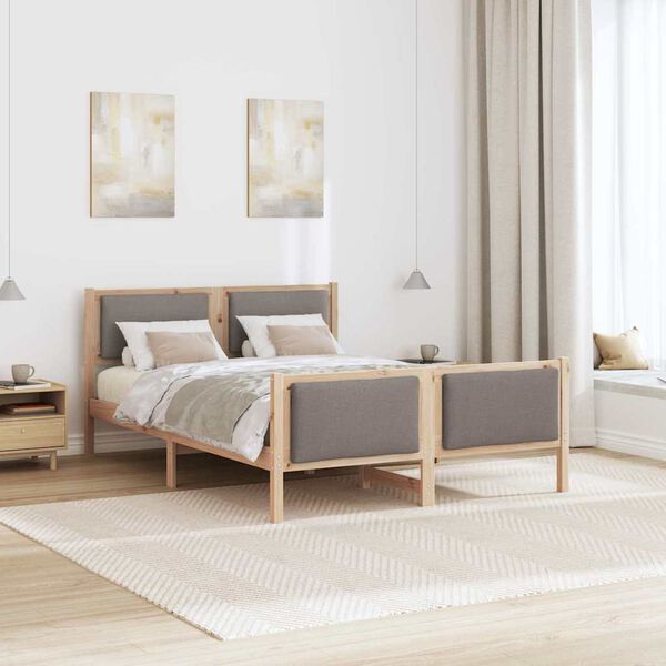 vidaXL Cadru de pat cu headboard Gri taupe 135 x 190 cm țesătură