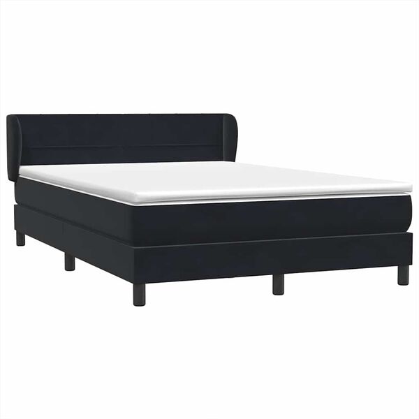 vidaXL Pat box spring cu saltea, negru, 140x220 cm, catifea