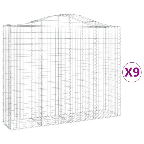 vidaXL Coșuri gabion arcuite 9 buc, 200x50x160/180 cm, fier galvanizat