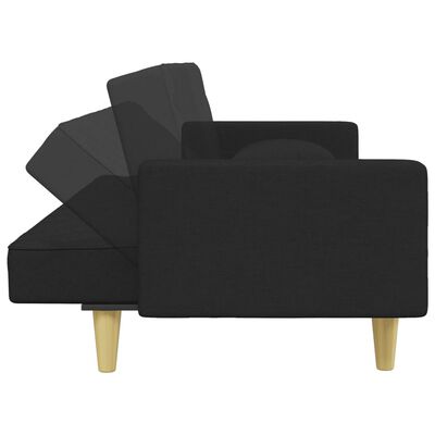 vidaXL Canapea extensibilă cu pernuță și taburet 2locuri negru textil