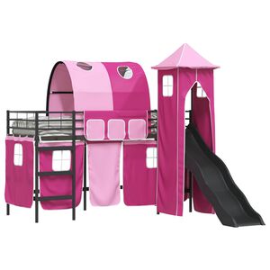 vidaXL Cadru de pat supraetajat pentru copii Negru și roz 75 x 190 cm