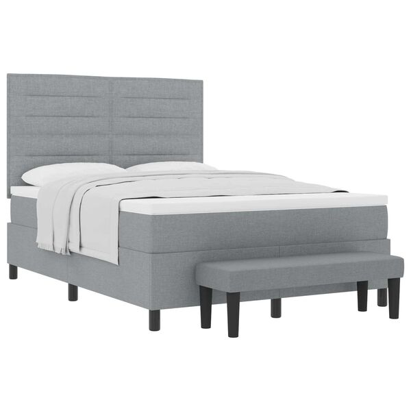 vidaXL Pat cu arcuri cu headboard Gri deschis 140 x 190 cm țesătură