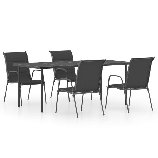 vidaXL Set mobilier de exterior, 5 piese, negru, oțel
