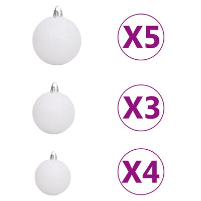vidaXL Set globuri Crăciun cu vârf & 150 LED-uri 61 piese alb & gri