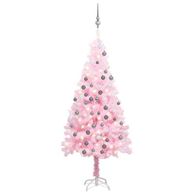 vidaXL Brad Crăciun pre-iluminat cu set globuri, roz, 150 cm, PVC