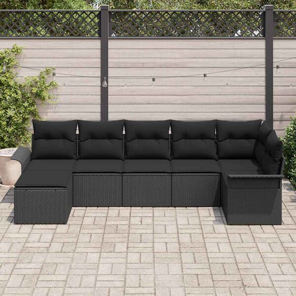 vidaXL Set de canapele pentru grădină cu pernă 7 pcs Negru Rattan poli