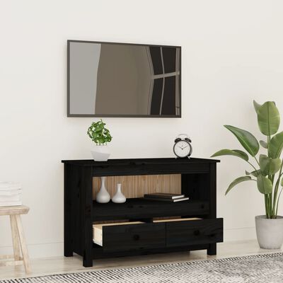 vidaXL Comodă TV, negru, 79x35x52 cm, lemn masiv de pin