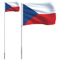 vidaXL Steag Cehia și stâlp din aluminiu, 5,55 m