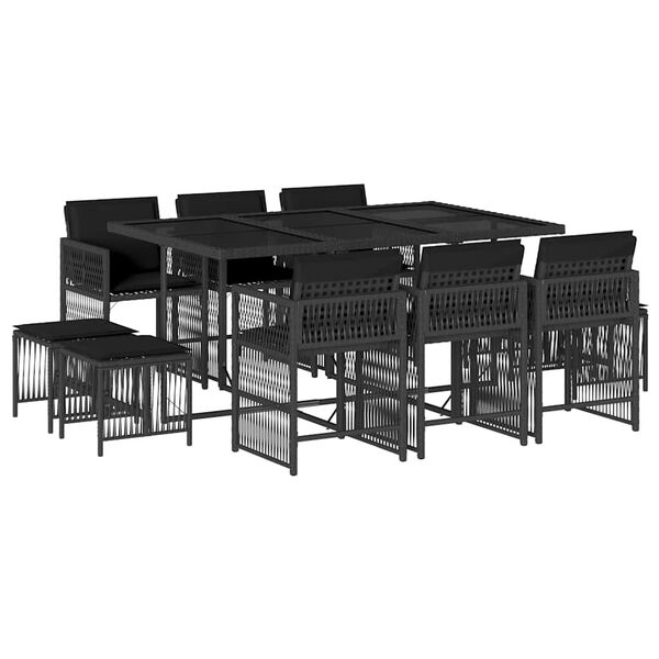 vidaXL Set mobilier de exterior cu perne, 11 piese, negru, poliratan