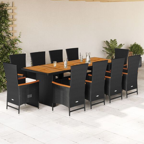 vidaXL Set mobilier de exterior cu perne, 11 piese, negru, poliratan