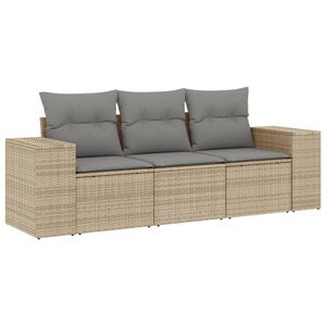 vidaXL Set canapele de grădină, 3 piese, cu perne, bej, poliratan