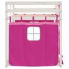 vidaXL Pat supraetajat cu perdele, roz, 80x200 cm, lemn masiv pin