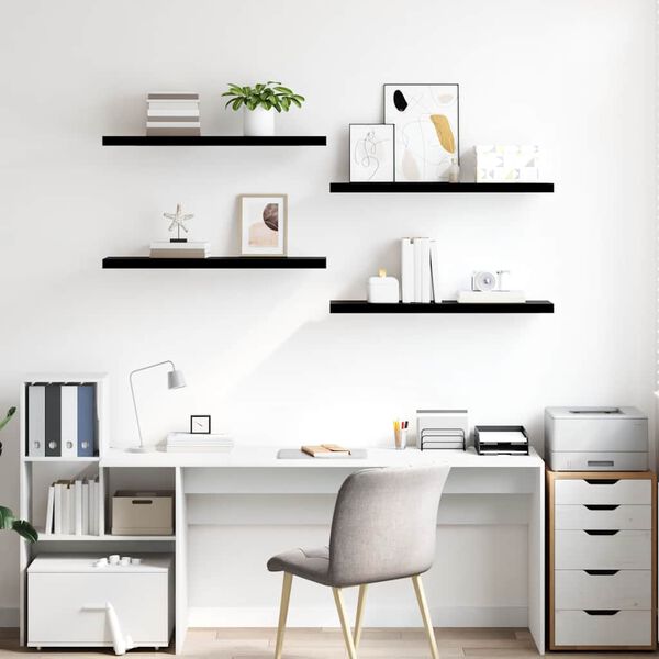 vidaXL Rafturi de perete 4 buc. negru extralucios, 90x23,5x3,8 cm, MDF