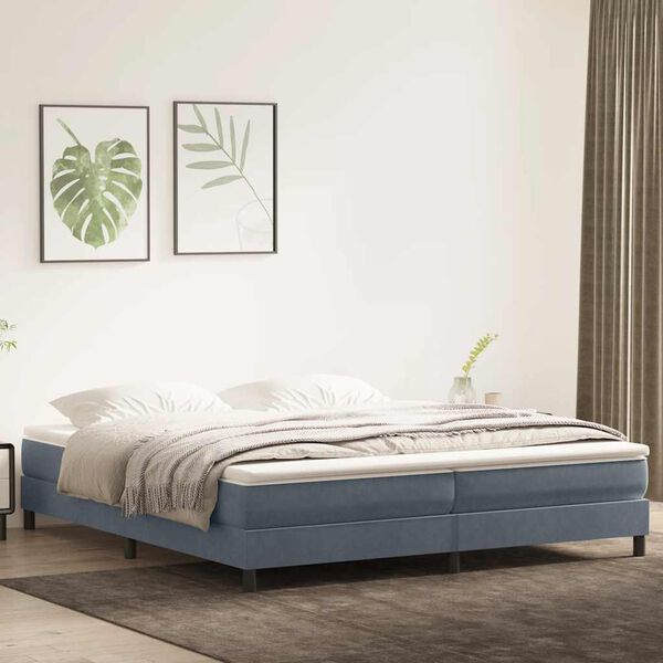 vidaXL Pat box spring cu saltea, gri &icirc;nchis, 200x210 cm, catifea