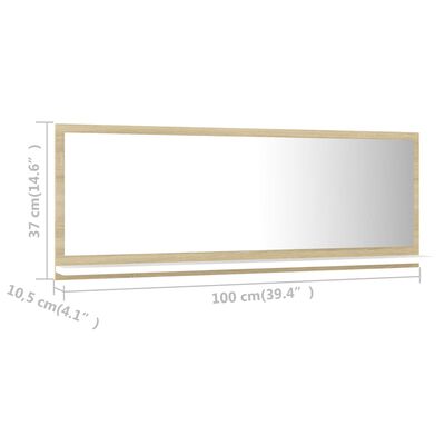 vidaXL Oglindă de baie, alb/stejar sonoma, 100 x 10,5 x 37 cm, PAL