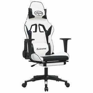 vidaXL Scaun de gaming masaj/suport picioare alb/negru piele eco