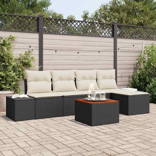vidaXL Set de canapele pentru grădină cu pernă 6 pcs Negru Rattan poli
