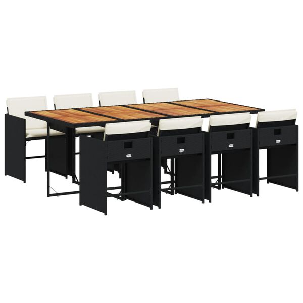 vidaXL Set mobilier de grădină cu perne, 9 piese, negru, poliratan
