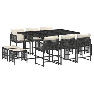 vidaXL Set mobilier de exterior cu perne, 11 piese, negru, poliratan