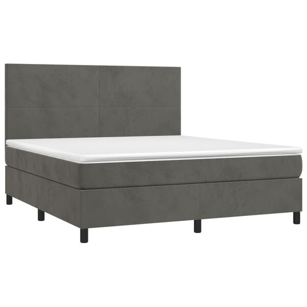 vidaXL Pat box spring cu saltea, gri &icirc;nchis, 180x200 cm, catifea