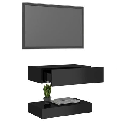 vidaXL Comodă TV cu lumini LED, negru extralucios, 60x35 cm