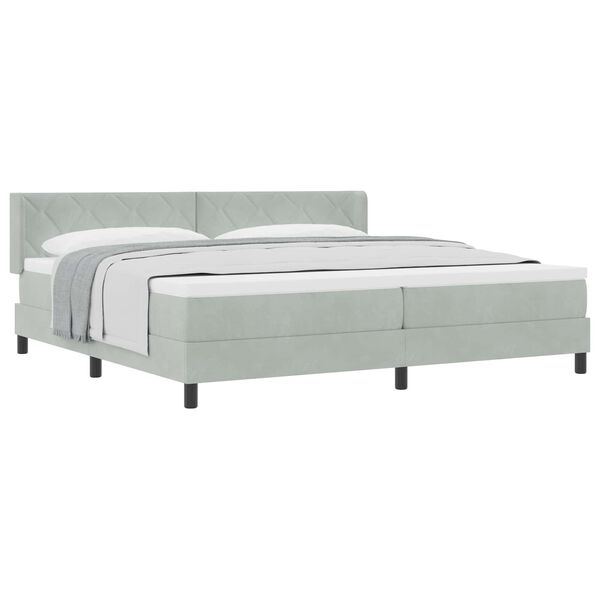 vidaXL Pat cu arcuri cu saltea Gri deschis 200 x 200 cm Poliester