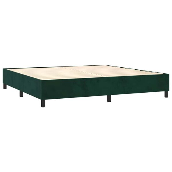 vidaXL Pat box spring cu saltea, verde &icirc;nchis, 200x200 cm, catifea
