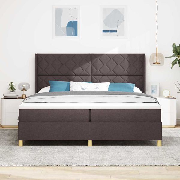 vidaXL Pat cu arcuri cu saltea cu headboard Maro 200 x 200 cm țesătură