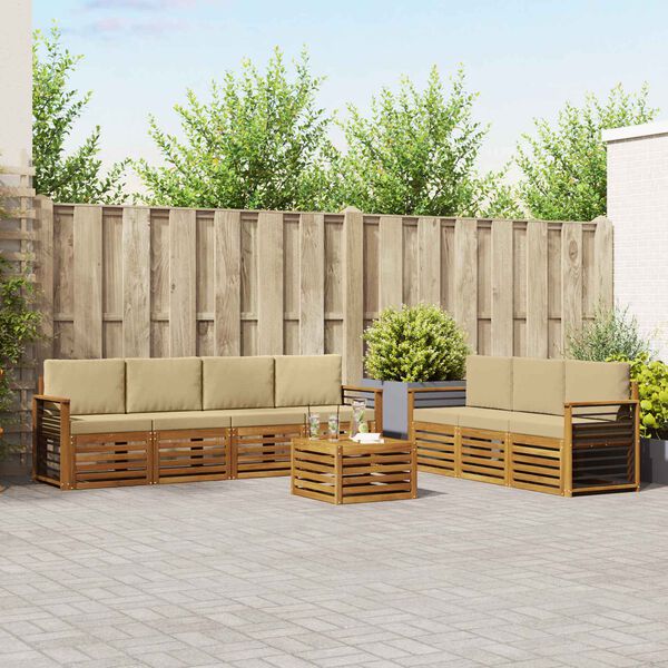 vidaXL Seturi de canapele 8 pcs Natural și Bej Lemn Solid de Acacia