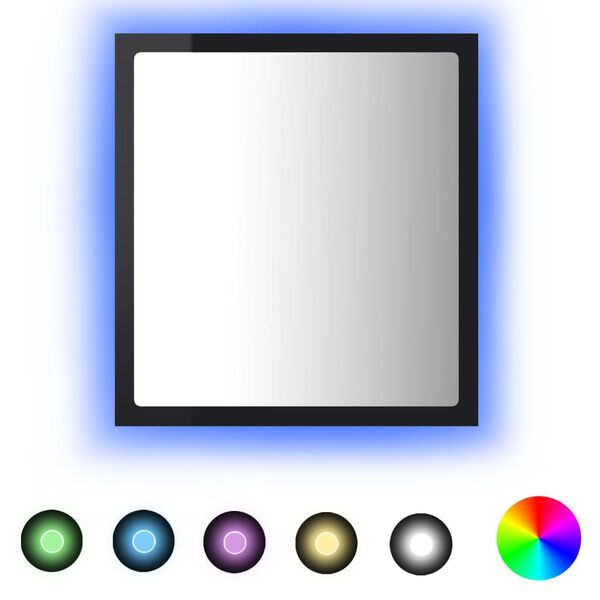 vidaXL Oglindă de baie cu LED, negru extralucios, 40x8,5x37 cm, acril