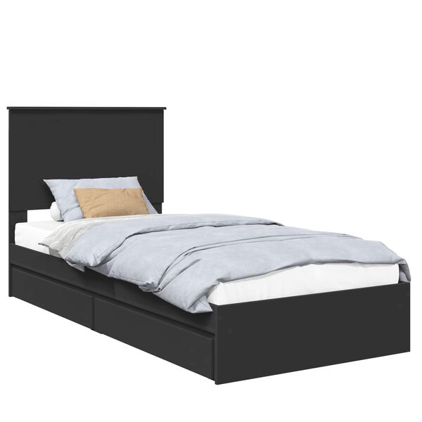 vidaXL Pat cu storage cu headboard Negru 90 x 190 cm Lemn compozit